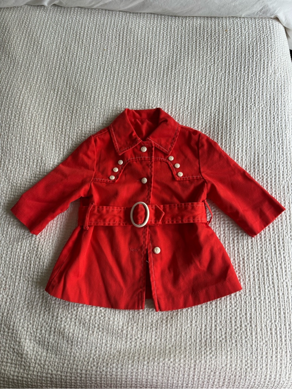 Vintage Red Girls' Belted Pea Coat with Decorative Buttons - 2T